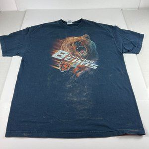 Y2K NFL Chicago Bears Shirt Adult Extra Large Blue Faded Thrashed Big Logo Tee